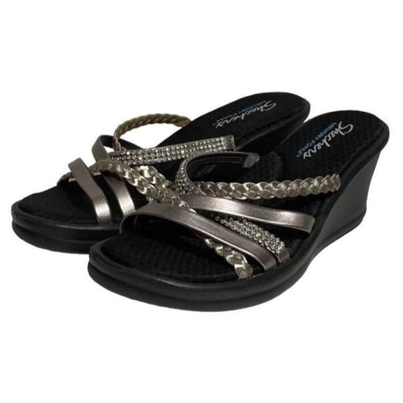 SKECHERS Shoes - Skechers Memory Foam Wedge Sandals Black Womens 8 Cali Tumbler Social Butterfly
